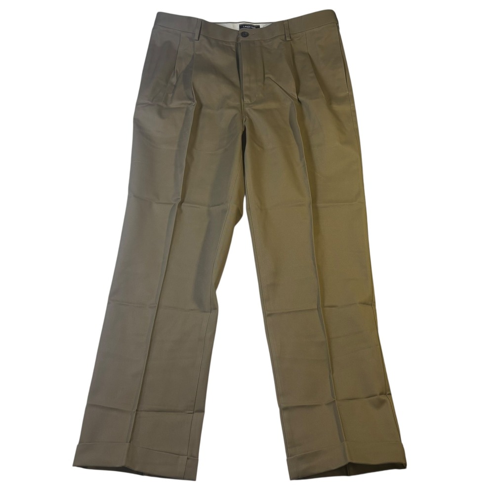 Lands End Mens Traditional Fit‎ Pleated Khaki Cotton Dress Pants Size 37x30